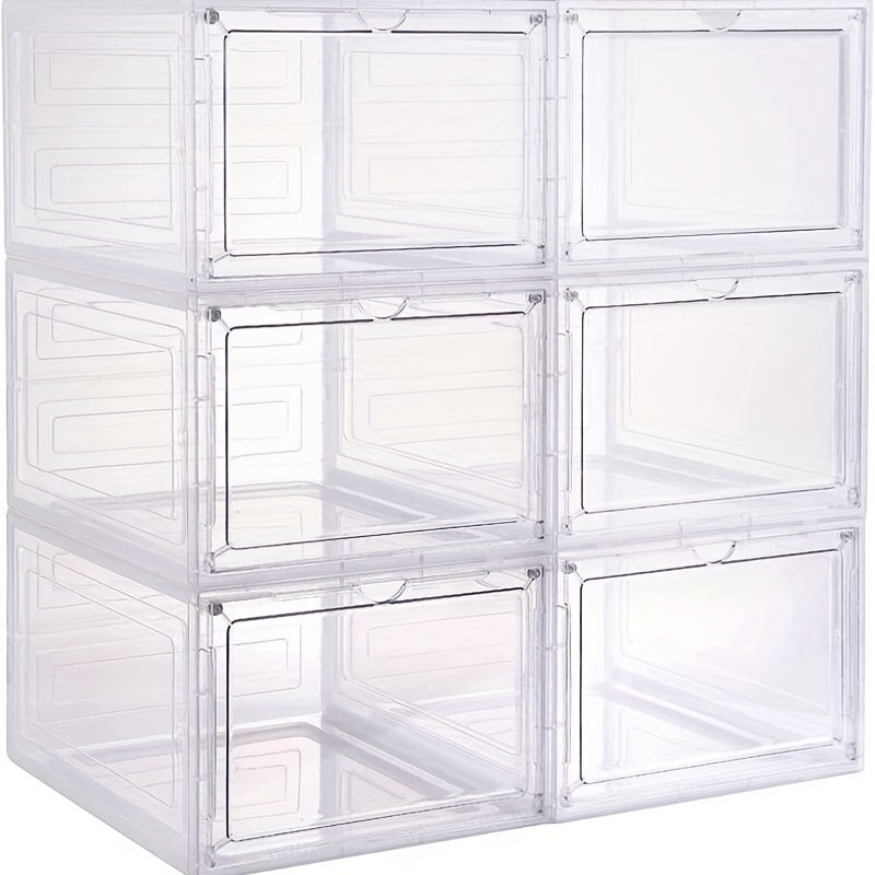 6pc Plastic Transparent Shoe Storage Boxes with Door