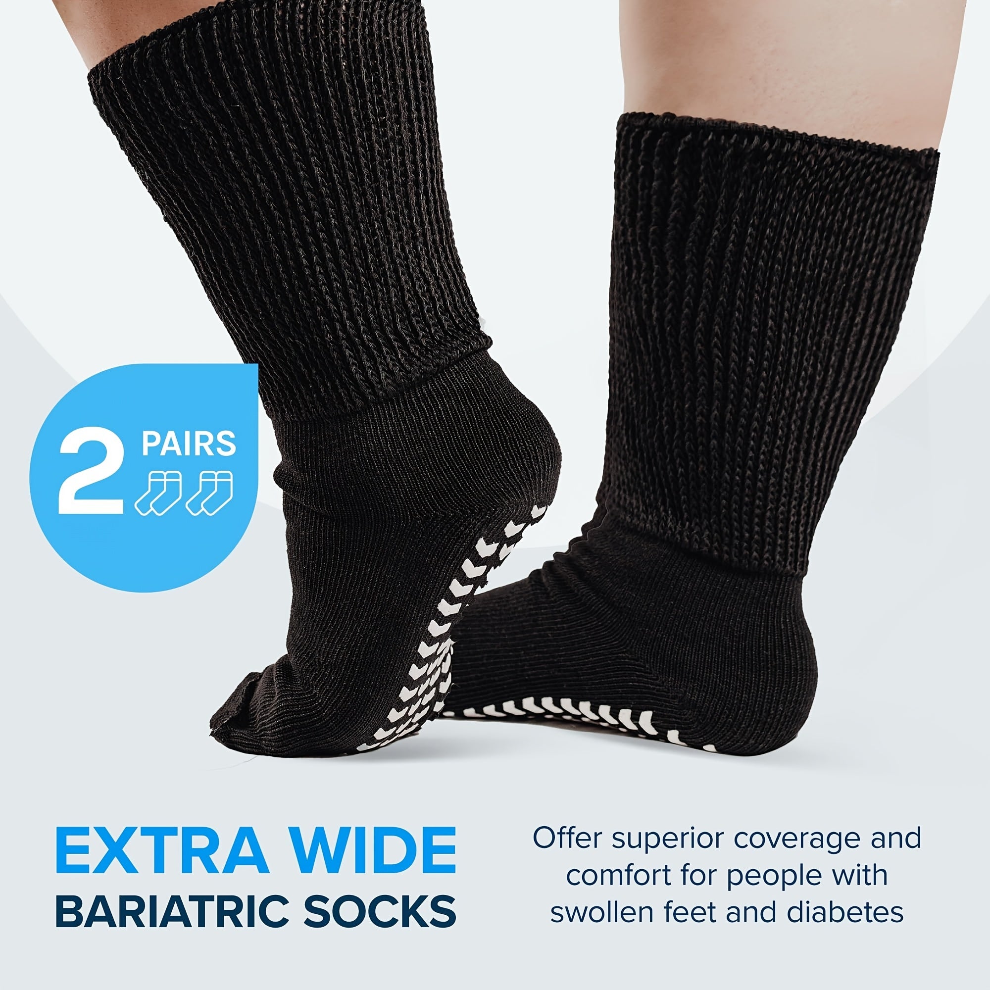 2 Pairs Wide Calf Diabetic Socks Non Slip Hospital Cover Cast Plus Size