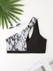 Snake Print Quick Drying One Shoulder Sports Bra