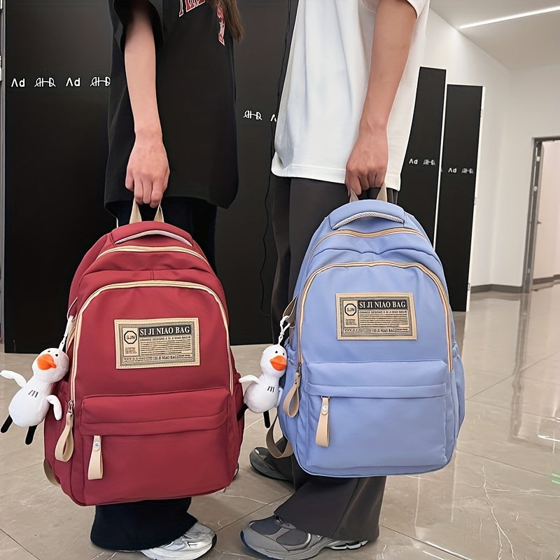 Letter Patched Zipper Backpack Large Capacity School Bag
