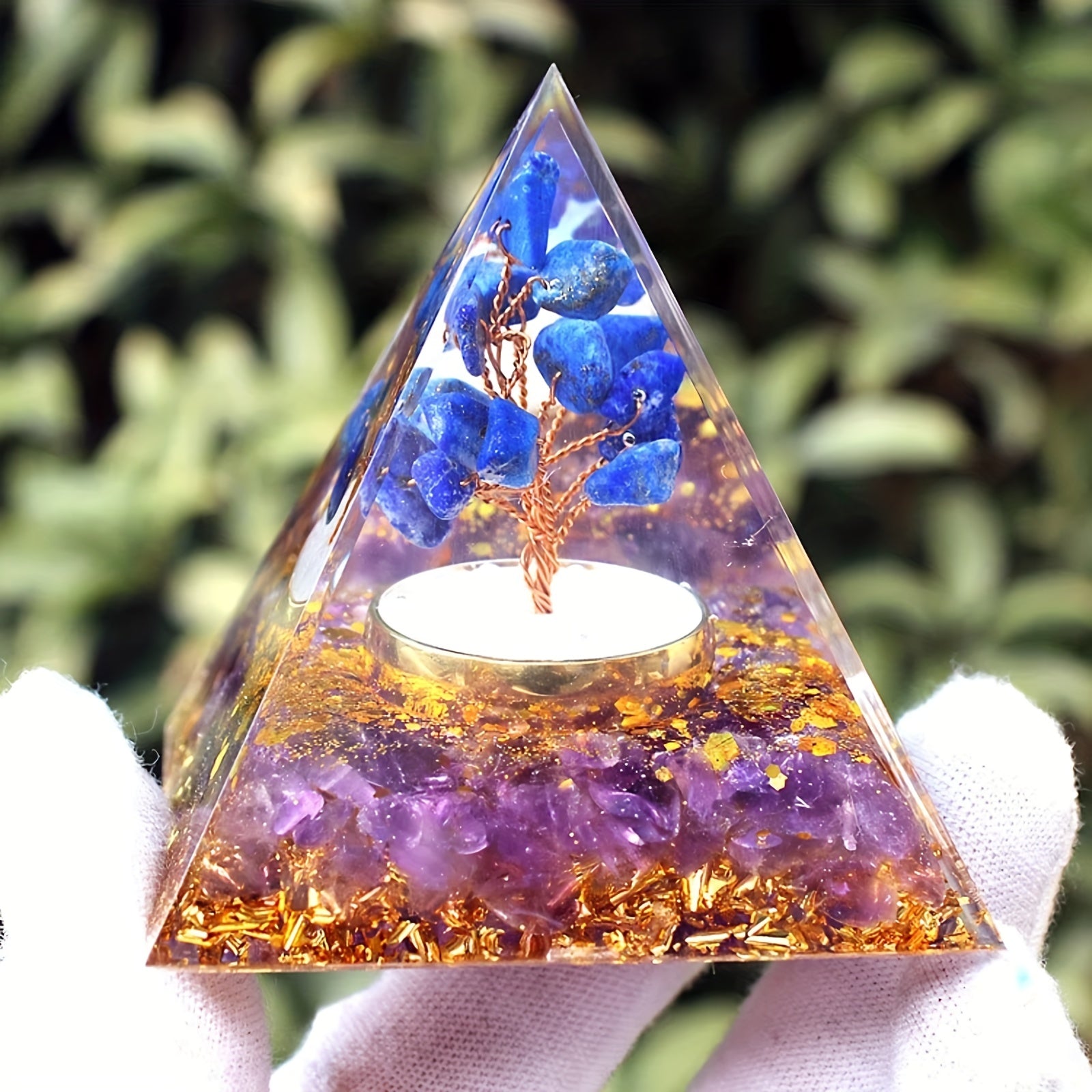 Tree Of Life Orgone Pyramid with Amethyst Ball