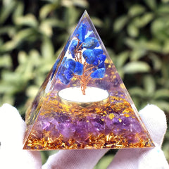 Tree Of Life Orgone Pyramid with Amethyst Ball