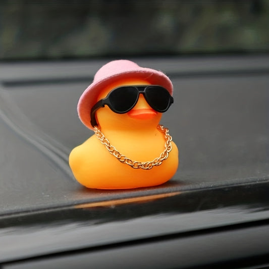 Rubber Yellow Duck Car Ornament Sunglasses Jazz Hat Necklace Bath Party Toys