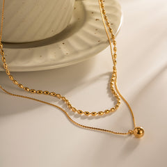 Stainless Steel 2 Layer Tassel Charm Necklace For Women