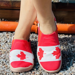 Women's Red Maple Leaf Print Canvas Slip-On Shoes Lightweight Sneakers