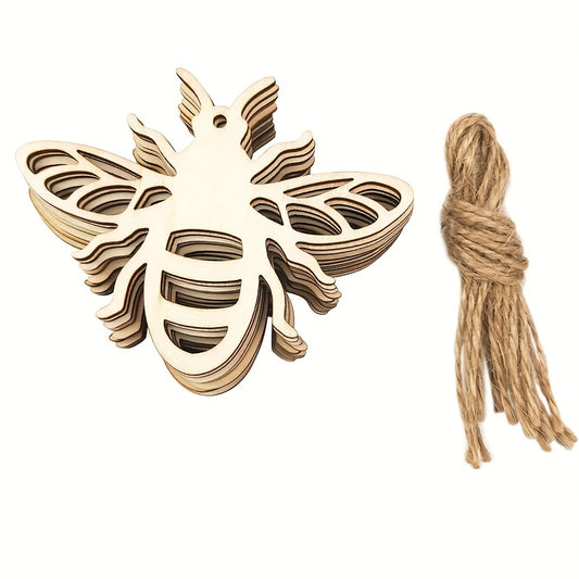 10pcs Wooden Bee Ornaments DIY Craft Gift Tags Hanging Decor