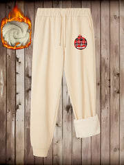  Christmas Casual Pants Women's Plus Slogan Print Fleece Liner