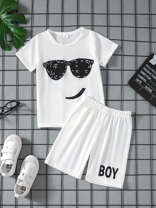 Boys Smile Print Tee Matching Shorts Summer