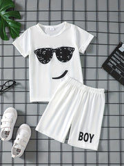 Boys Smile Print Tee Matching Shorts Summer
