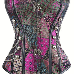 Chain Decor Strapless Corset Tummy Control Lace Up Body Shaper