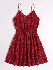 Polka Dot V Neck Spaghetti Dress