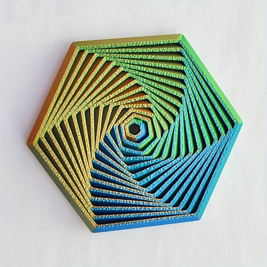 Hexagon Spiral Tower Illusion 3D Puzzle - Red Gradient Optic Illusion