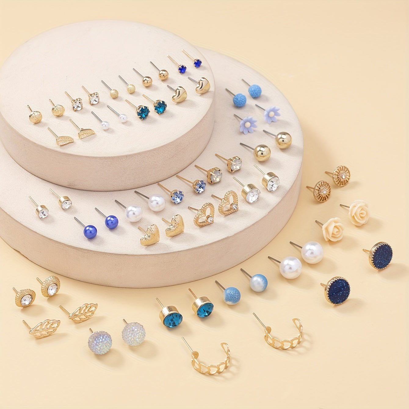 30 Pairs Zircon Faux Pearl Stud Earrings Set For Women Girls