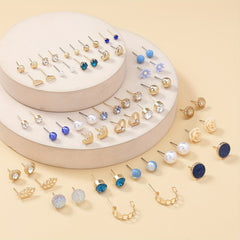 30 Pairs Zircon Faux Pearl Stud Earrings Set For Women Girls