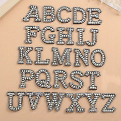 26pcs Pearl Rhinestone Letter Shape Patches DIY Clothing Accessories