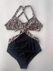 Criss Cross One Piece Swimsuit Cut Out Tie Back High Cut Bathing Suit