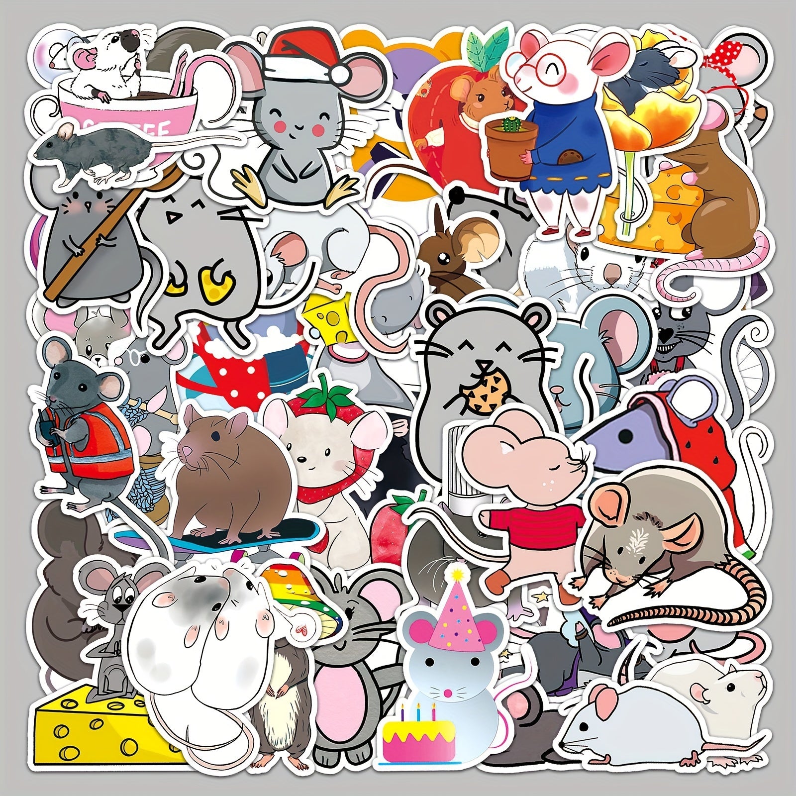 50pcs Mouse Cartoon Animal Stickers for Laptop Helmet Desktop Water Cup