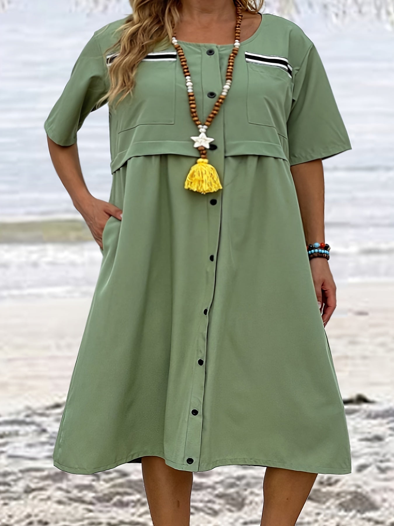Plus Size Casual Shirtdress Short Sleeve Button Up Maxi Dress