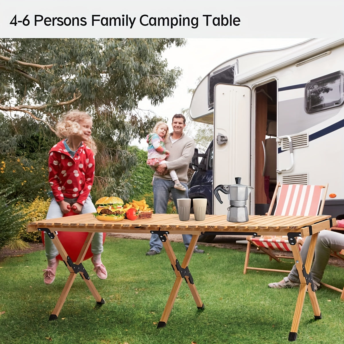 Portable Folding Wood Table Widened Solid Wood Tabletop for Camping BBQ Picnic