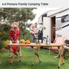 Portable Folding Wood Table Widened Solid Wood Tabletop for Camping BBQ Picnic