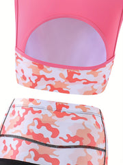 2pcs Camo Pattern Yoga Suit for Girls, Sports Running Outfit, Spring Summer Gift