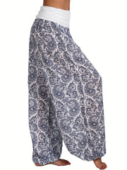Boho Paisley Print Harem Pants Wide Leg Long Length