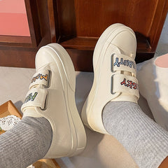 Women's Letter Print Canvas Shoes Casual Round Toe Hook & Loop Sneakers