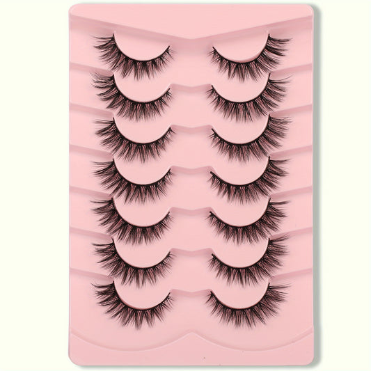 7 Pairs Natural Look Cat Eye Lashes Short Fluffy 3D Faux Mink Strip Lashes