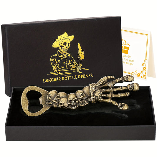 Zinc Skull Hand Beer Bottle Opener for Men Dad Husband Collector Skeleton Fan B