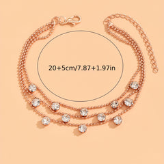 3-Layer Faux Pearls Chain Anklet Copper Foot Jewelry