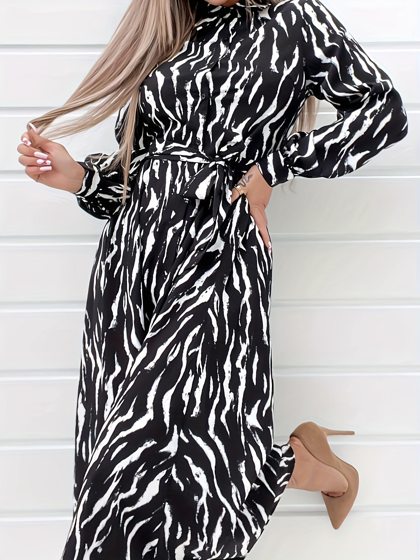  Casual Dress Women's Plus Print Button Up Shirt Dress