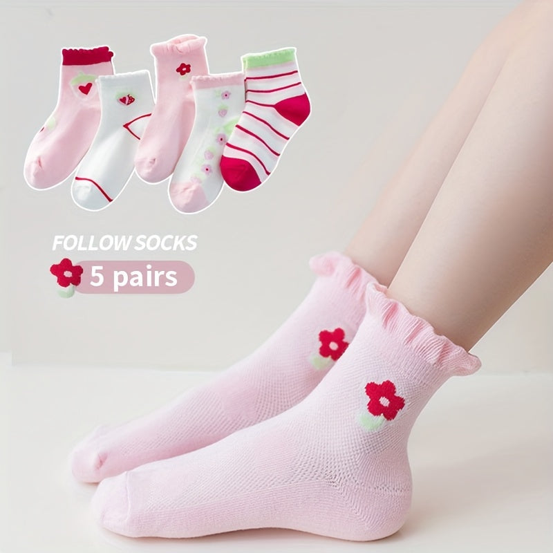 5 Pairs Kids Cotton Mesh Tube Socks Breathable Cartoon Baby Socks