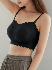 Scallop Trim Cami Crop Top Casual Slim Tank Top