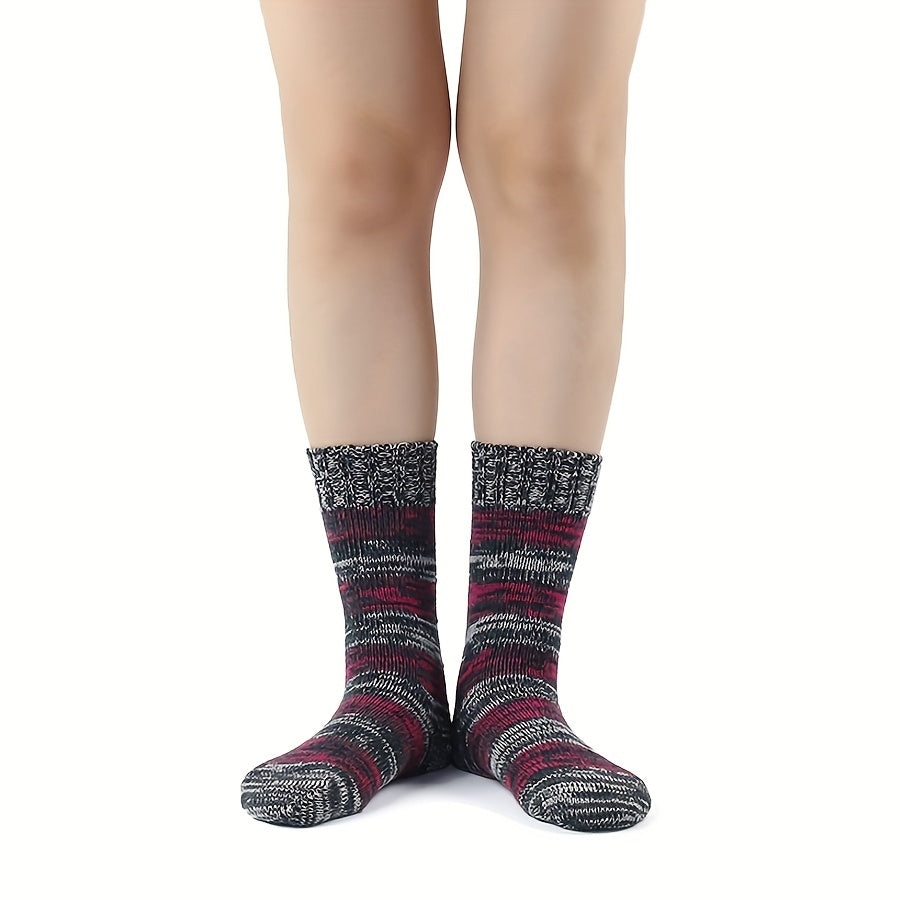 2 Pairs Stripe Print Socks Warm Mid Tube Women's Stockings