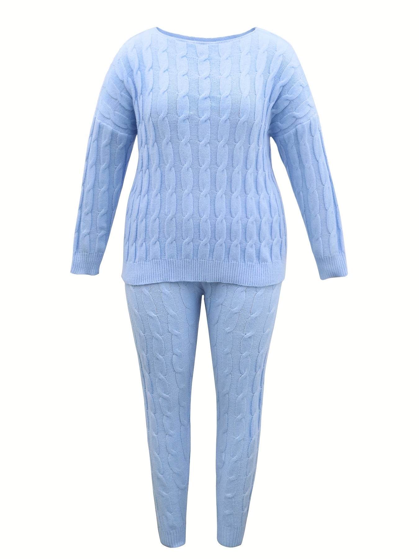  2 Piece Sweater & Pants Set Solid Jacquard Long Sleeve Outfit