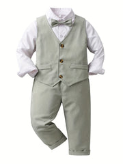 Boys Formal Outfits with Bowtie, Shirt, Pants, Vest