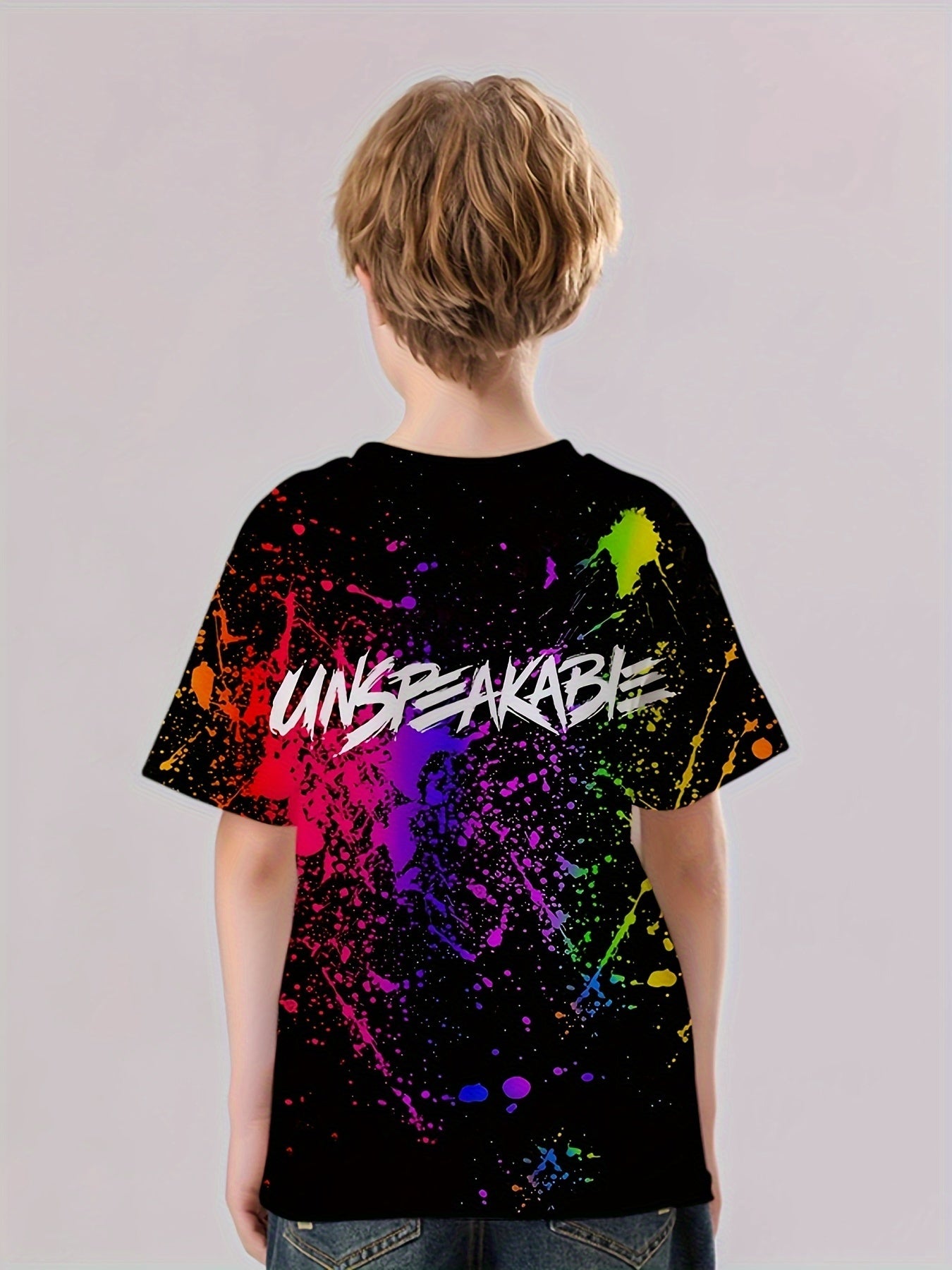 Paint Splash Pattern Kid's T-Shirt UNSPEAKABLE Print Casual Short Sleeve Top