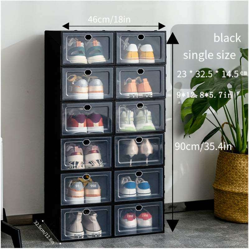 12pcs Clear Plastic Shoe Boxes Easy Assembly Dustproof Storage Box