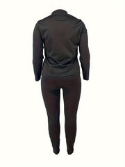 Women's Plus Size Sporty 2 Piece Set: Solid Long Sleeve Coat & Pants