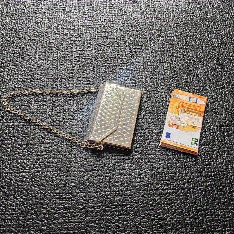 1:12 Scale Mini Metal Clutch Purse w/ Chain Strap & Mini Euro Notes DIY Prop