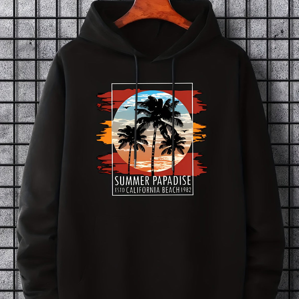 Men's Palm Tree Graphic Hoodie Drawstring Hooded Sweatshirt