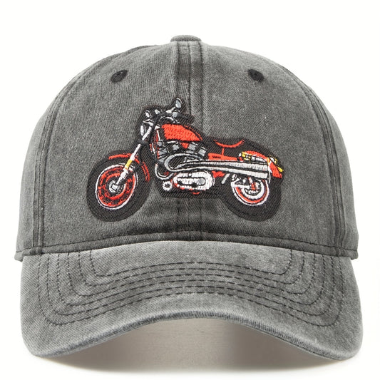 Fashionable Embroidered Motorcycle Cap Retro Baseball Sunshade Bucket