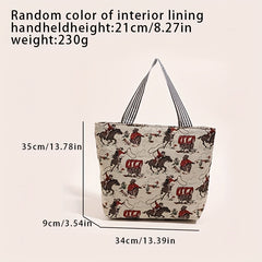 Vintage Cartoon Print Tote Bag Canvas Shoulder Handbag Women's Satchel Purse