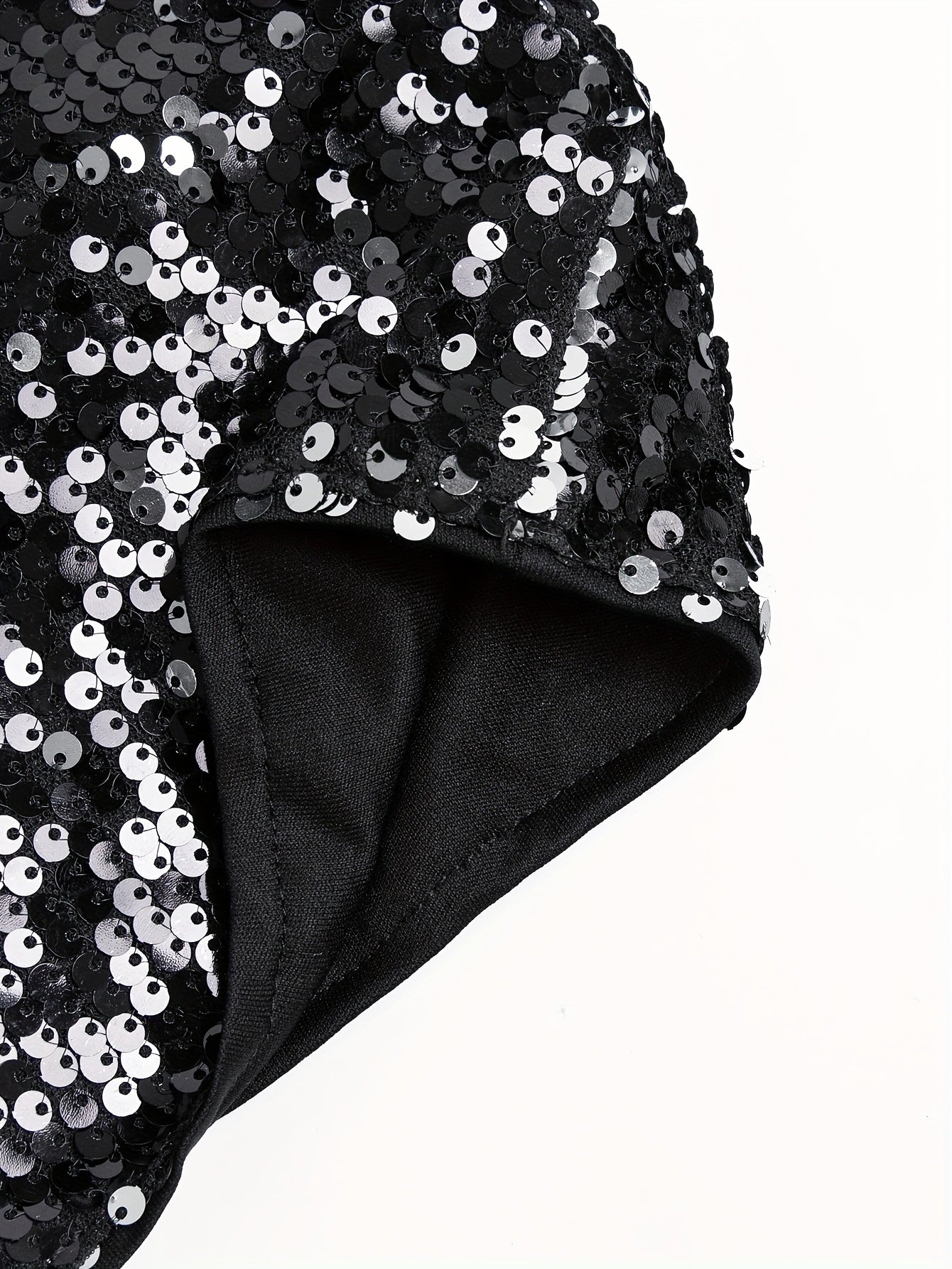  Solid Sequin Long Sleeve Mini Dress