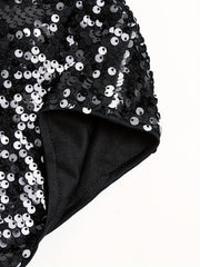  Solid Sequin Long Sleeve Mini Dress