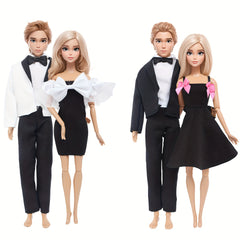 Doll Wedding Couple Outfit Set Dress & Tuxedo Polyester Dollhouse Accessories
