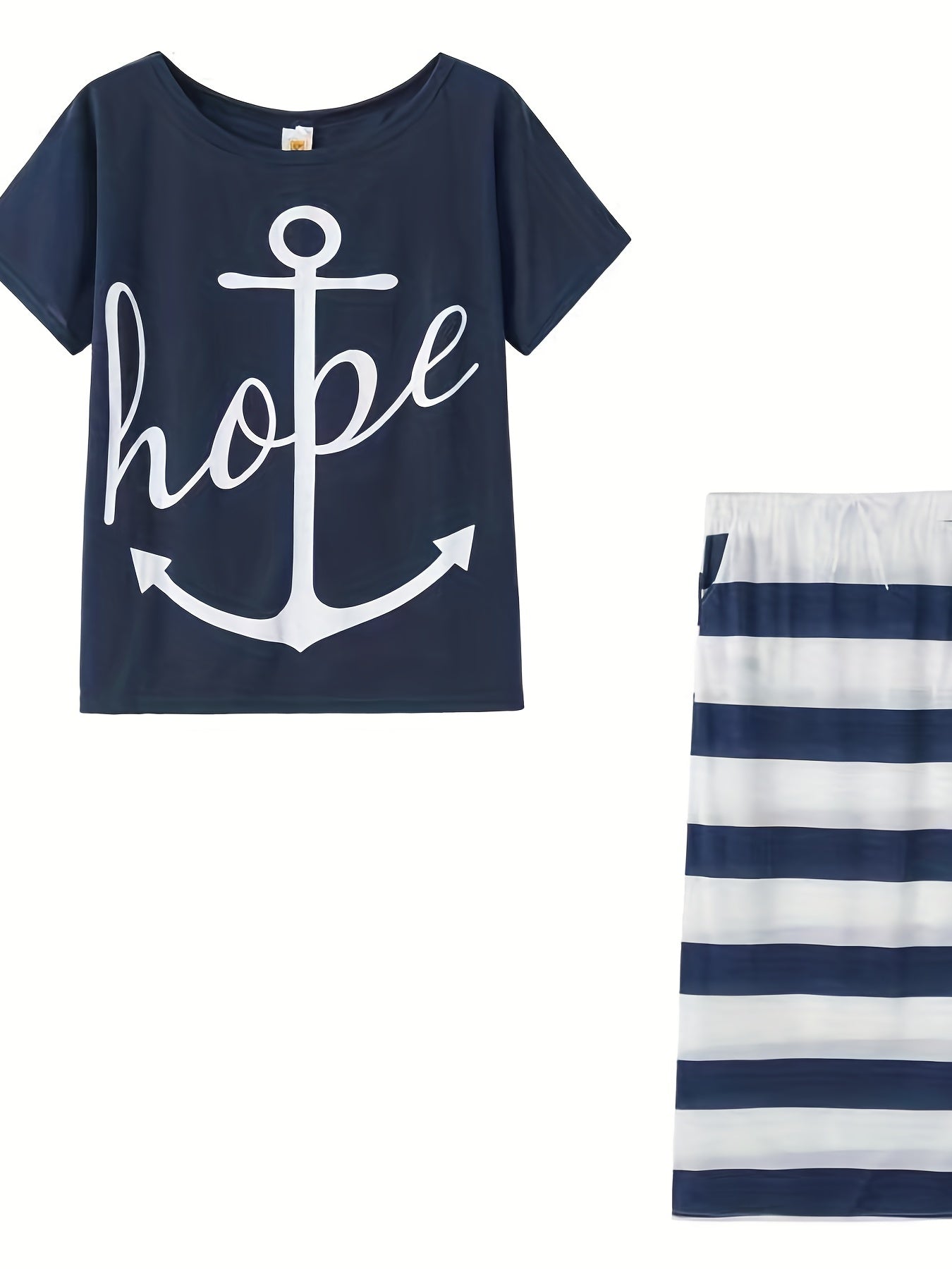 Off Shoulder T-shirt & Striped Skirt Set