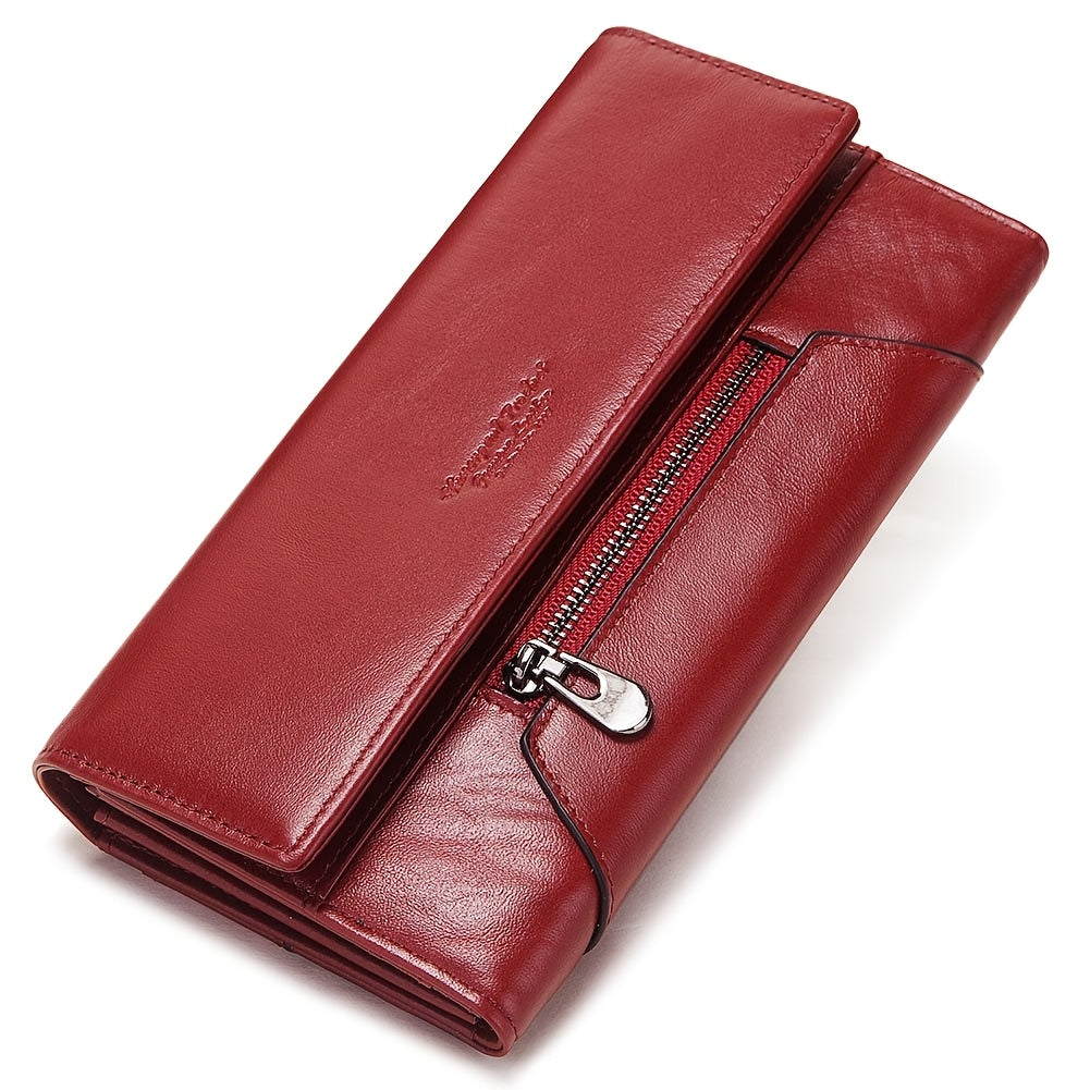 HUMERPAUL Leather Travel Wallet Long Wallet Zipper Closure Red