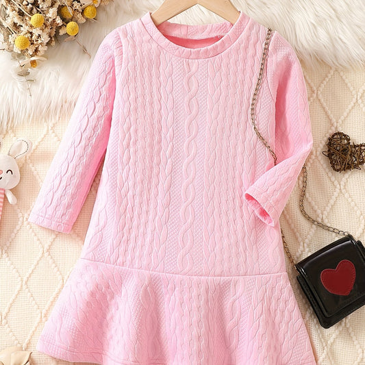 Girls' Jacquard Long Sleeve Knee Length Dress for Autumn/Winter
