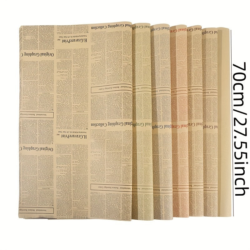10pcs English Newspaper Double Sided Printing Love Flower Wrapping Papers